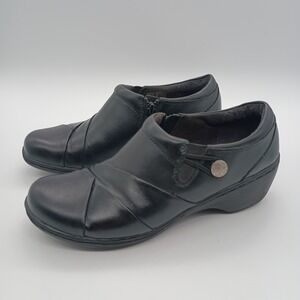Clarks Collection Black Leather‎ Pleated Zipper Ankle Booties Shoes 7.5 M
